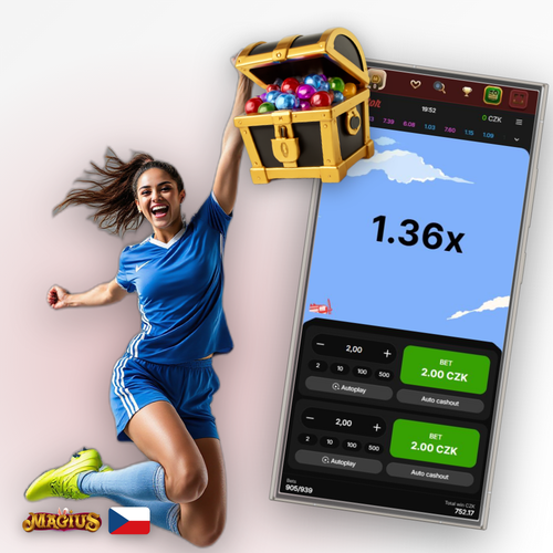 Magius Casino Aviator demo – červené letadlo stoupá na crash herní ploše s násobitelem