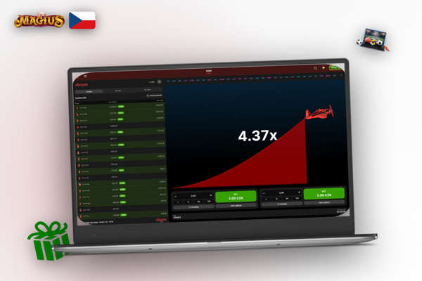 Aviator demo v Magius Casino spuštěné v prohlížeči na notebooku i mobilním telefonu