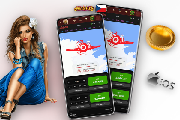 Herní panel Aviator game v Magius Casino s dvojitou sázkou a aktivním auto-cashoutem