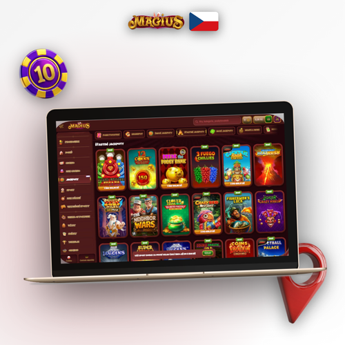 Hráč u notebooku plánuje strategii výhry v Magius Casinu se zápisníkem a mincemi