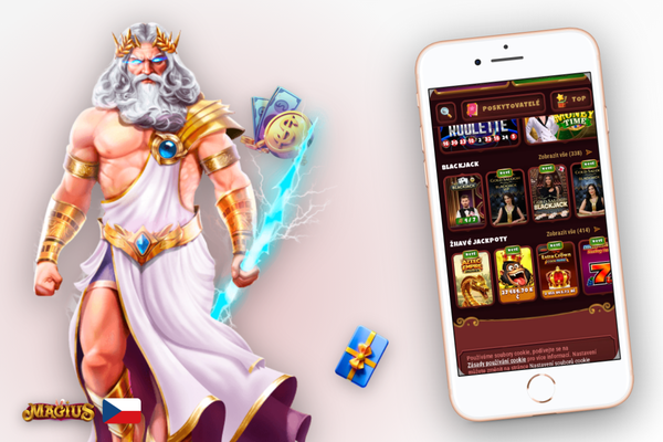 Mobilní aplikace Magius Casino s uvítacím bonusem na obrazovce telefonu