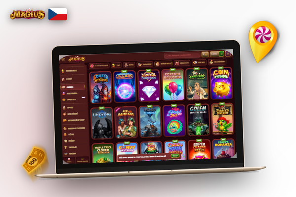 Magius Casino na mobilu i počítači – smartphone s mobilním webem vedle notebooku v denním světle